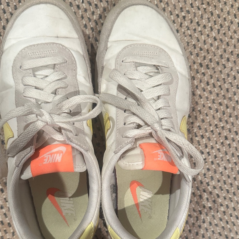 Nike White and yellow Shoes with Orange Highlights